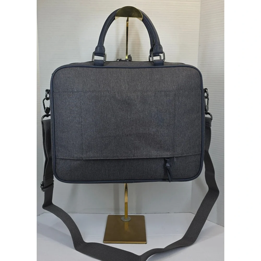 Ted‎ Baker London Grey Marl Navy Trim Laptop Briefcase Messenger Bag